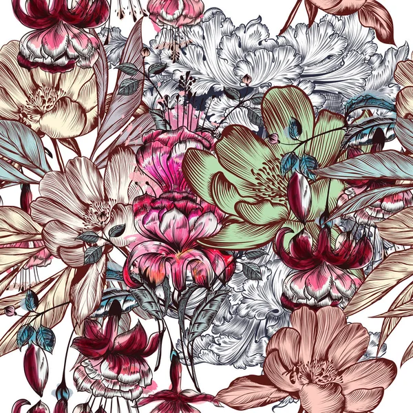Piękny wzór ilustracja kwiaty w stylu przypominającym akwarele — Wektor stockowy
