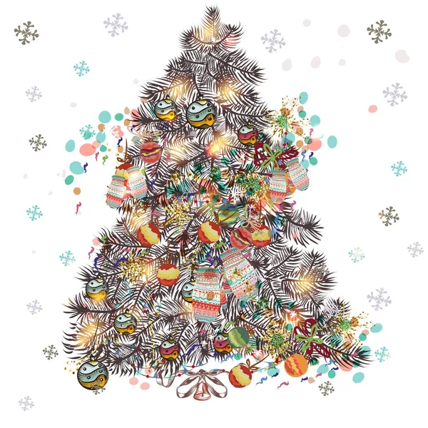 Illustration de Noël, carte de vœux vectoriel mignon avec arbre dans — Image vectorielle