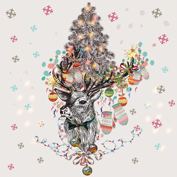 Noel hipster illüstrasyon, t ile sevimli vektör tebrik kartı — Stok Vektör