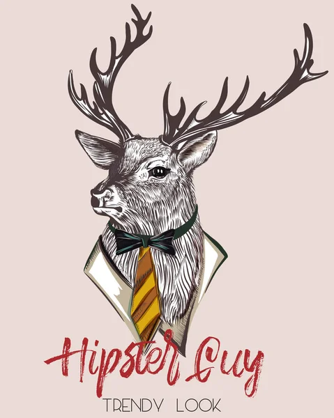 Ilustración hipster moda con ciervos con estilo — Vector de stock