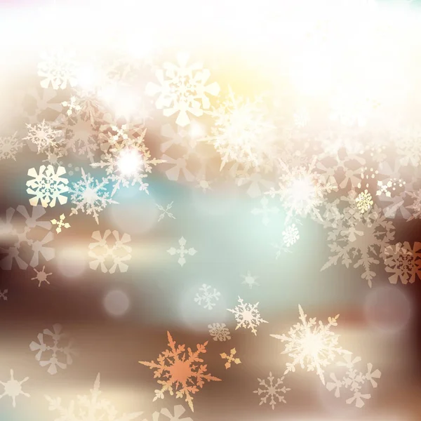 Kerst wazig achtergrond met bokeh licht en sneeuwvlokken voor — Stockvector