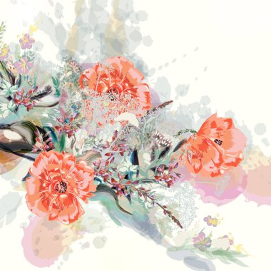 Güzel çiçek vektör çizim fl ile suluboya tarzında