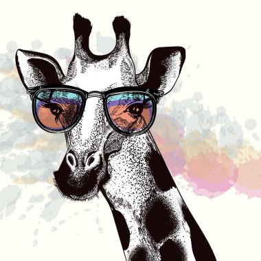 Zürafa hipster gözlük ile moda illüstrasyon