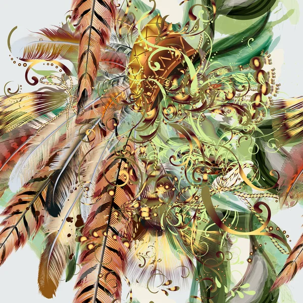 Mode fjäder blommönster i akvarell stil vektor illust — Stock vektor