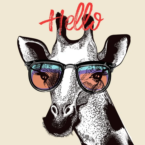 Ilustração de moda com girafa bonito em óculos hipster —  Vetores de Stock