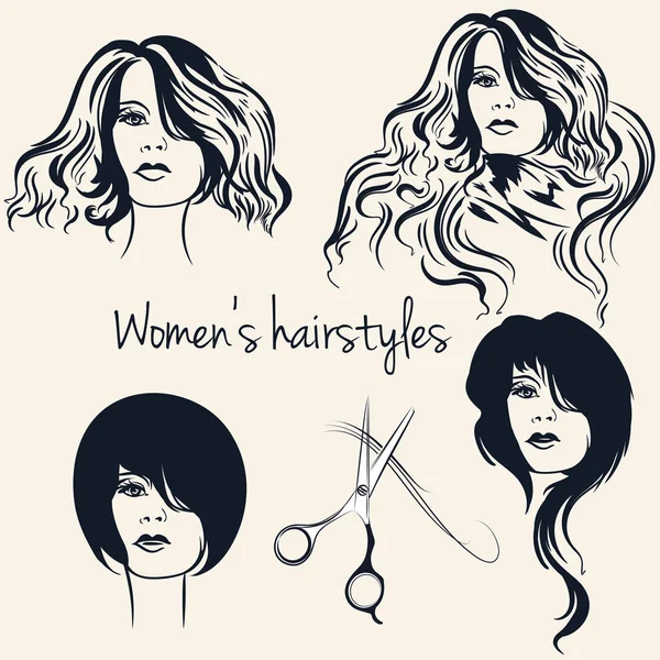 Collection Vector Female Hairstyles Beautiful Women — Stock Vector