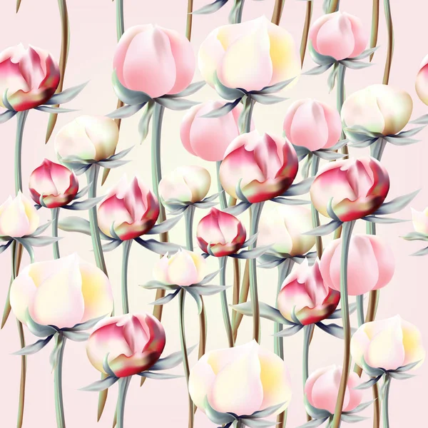 Motif Floral Avec Des Fleurs Pivoines Roses Blanches Dans Style — Image vectorielle