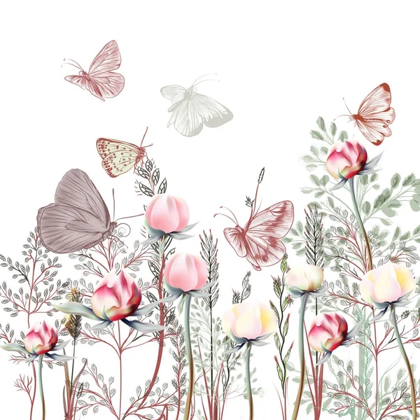 Illustration Vectorielle Fleurs Avec Des Plantes Style Provance Vintage — Image vectorielle