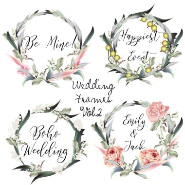 Vectror vintage suluboya rustik floral çerçeveler topluluğu