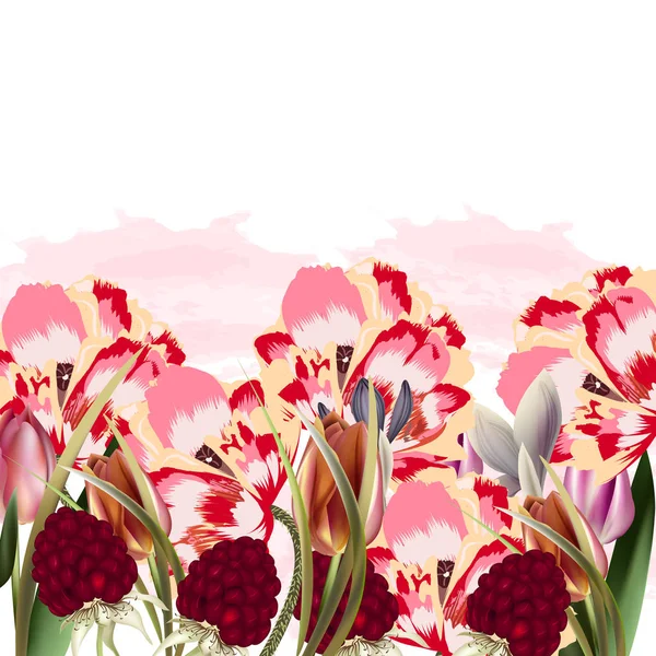 Belle illustration florale avec des fleurs de printemps — Image vectorielle