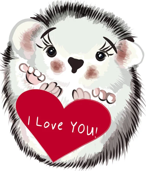 Vector Valentine's Day card with hedgehog and heart. I love you — Stock Vector