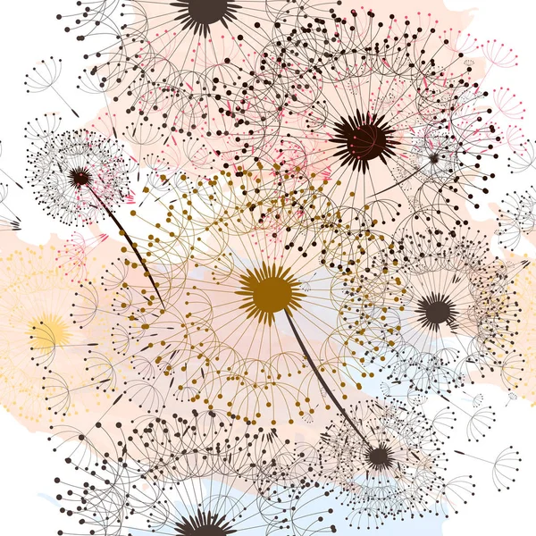 Blumenmuster mit handgezeichneten Löwenzahn — Stockvektor