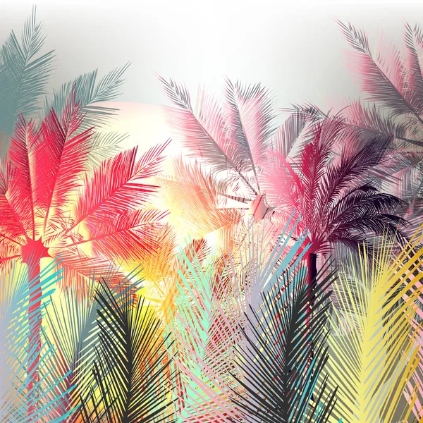 Palme colorate giungla e piante tropicali. Design vettoriale — Vettoriale Stock