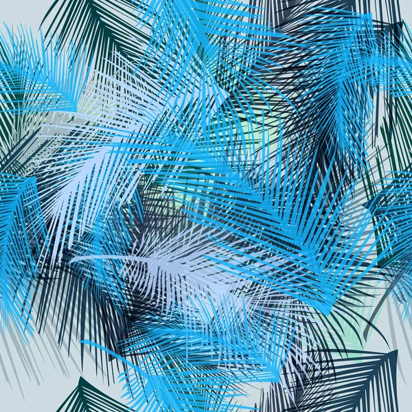 Pattern from tropical palm leafs. Vector blue fabric blue wallpa — Stock Vector