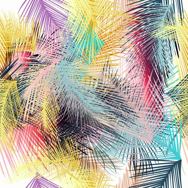 Modèle de feuilles de palmier tropicale. Tissu vectoriel bleu coloré wa — Image vectorielle