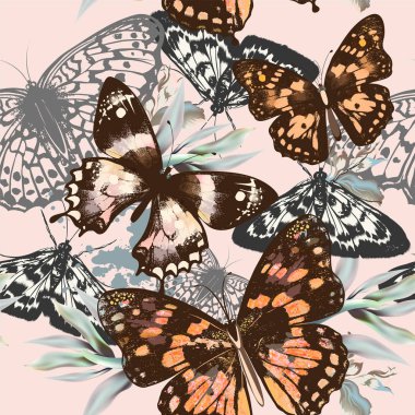 Vintage tarzı çiçek kelebek tasarım deseni