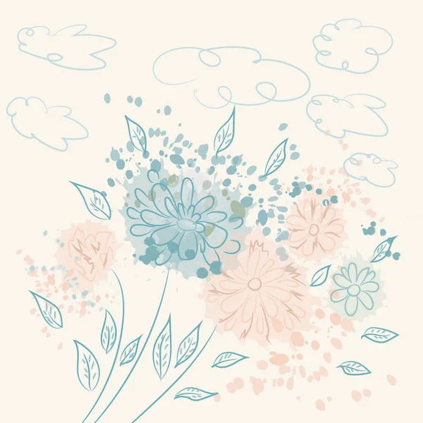 Illustration florale abstraite avec des fleurs simples bleu bébé — Image vectorielle