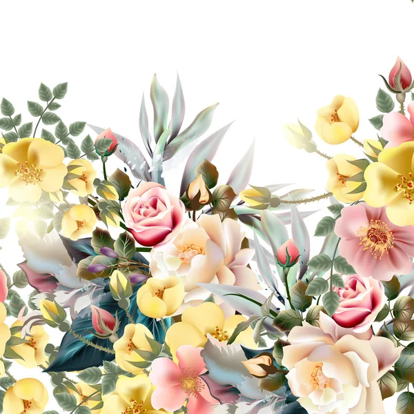 Belle illustration avec des roses à l'ancienne — Image vectorielle