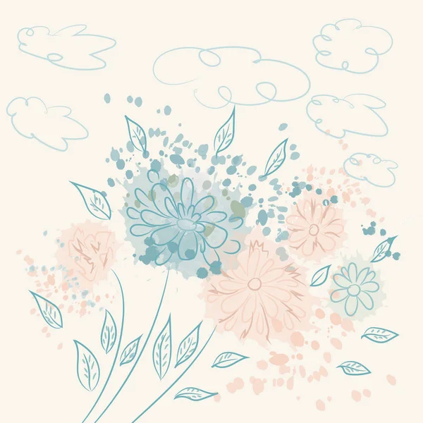 Abstrakte Blumenillustration mit einfachen, babyblauen Blüten — Stockvektor