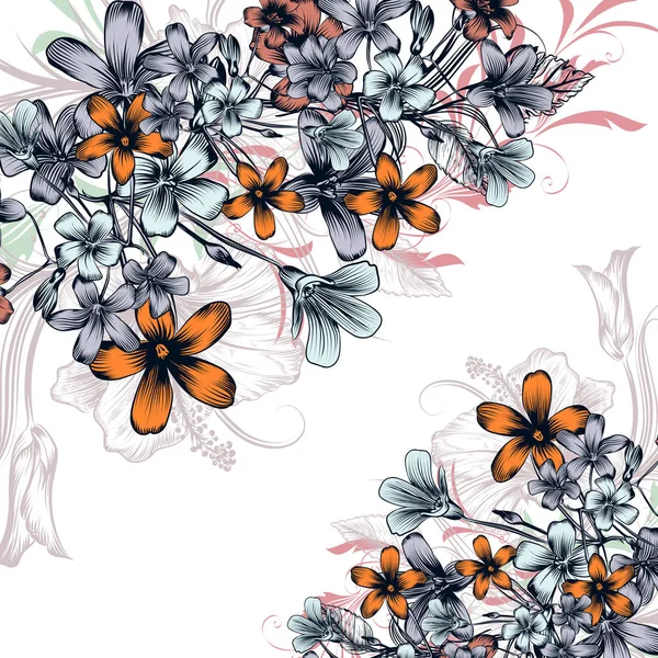 Belle illustration avec des fleurs dessinées à la main dans un style vintage — Image vectorielle