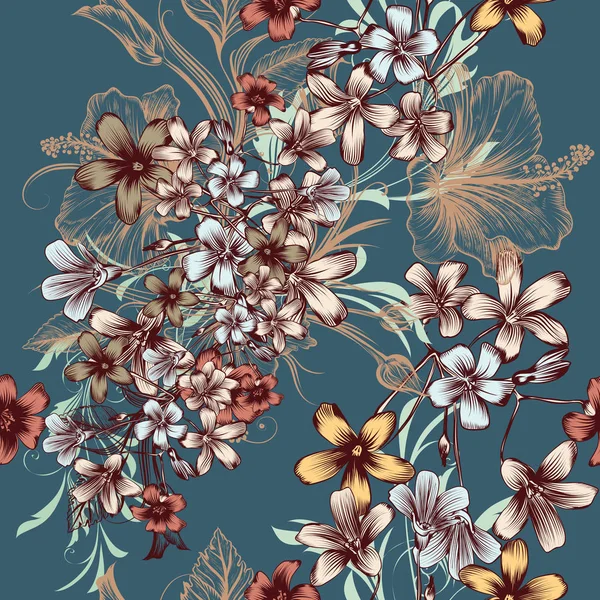 Hermoso patrón de papel pintado con flores dibujadas a mano en s vintage — Archivo Imágenes Vectoriales