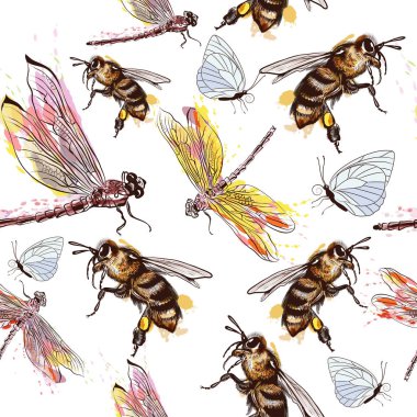 Güzel desen veya arka plan yusufçuk, arılar ve butterf ile