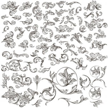 Vintage vektör elle çizilmiş büyük toplama tasarımı için swirls