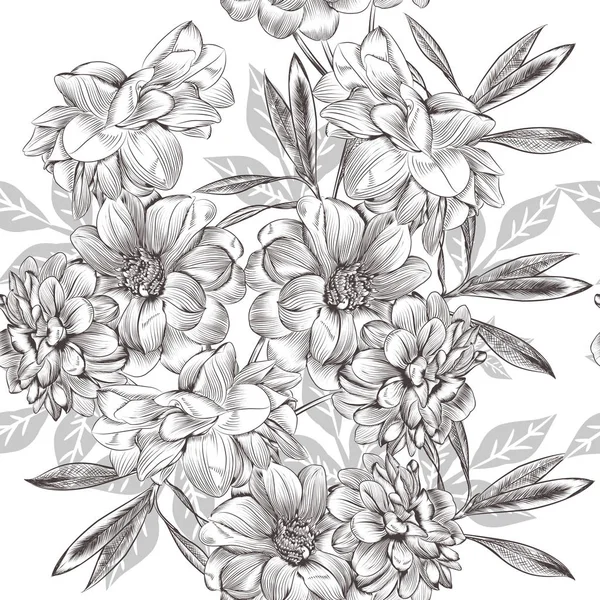 Vackert mönster eller bakgrund med handritad blommor i vinta — Stock vektor