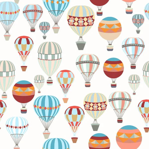 Adventure illustration pattern with air balloons in vintage hips — Stock Vector