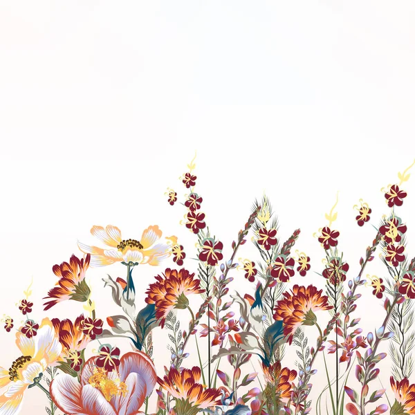 Illustrazione floreale con bellissimi fiori di campo in vintage sty — Vettoriale Stock