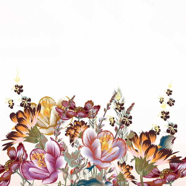 Blommig illustration med fältet blommor i vintagestil — Stock vektor