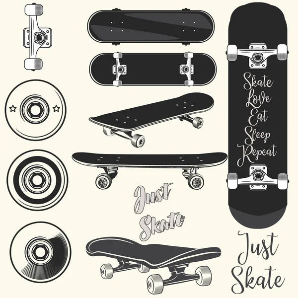 Colección de skateboards vectoriales y citas — Archivo Imágenes Vectoriales