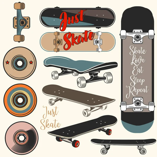 Collection of vector skateboards in vintage style — Stock Vector