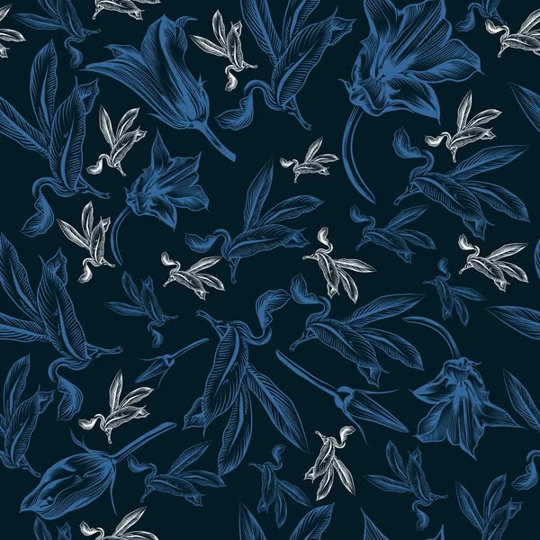 ビンテージ スタイルの葉の手描き花のベクトル パターン — ストックベクタ