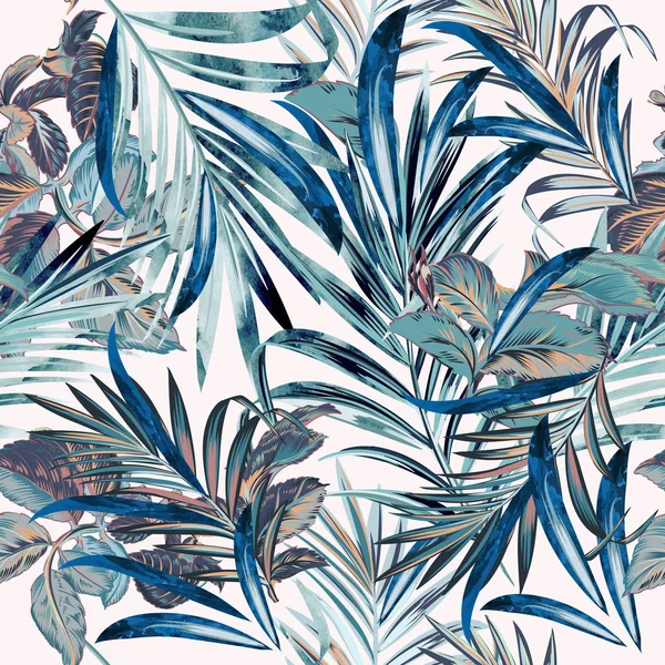 Blommigt mode tropisk vektor mönster med palmblad i vatten — Stock vektor