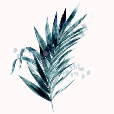 Suluboya ile tropikal yeşil palmiye yaprağı çizimi 