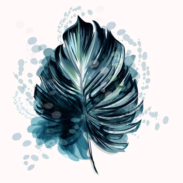 Suluboya stili mürekkep lekeli canavar vektör palmiye yaprağı, tr