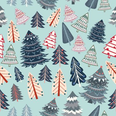 Kalçasında kırsal Xmas ağaçları olan kusursuz bir Noel vektörü deseni