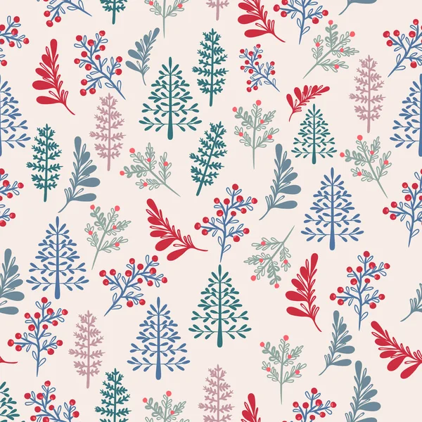 北欧のクリスマスツリーと素朴なベクトルパターン — ストックベクタ