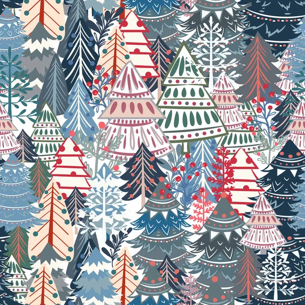 Modello vettoriale di Natale con alberi di Natale in stile nordico — Vettoriale Stock