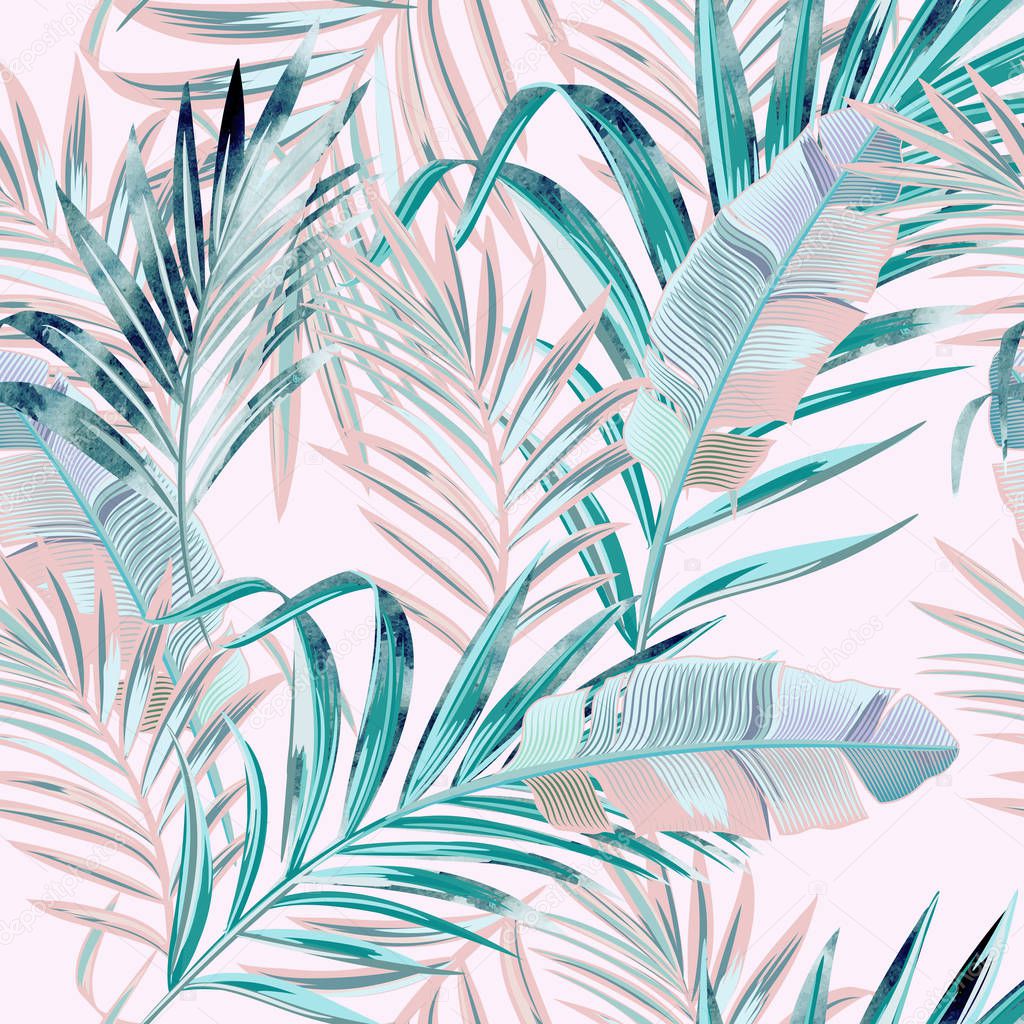 Fashion vector floral pattern with tropical palm leaves