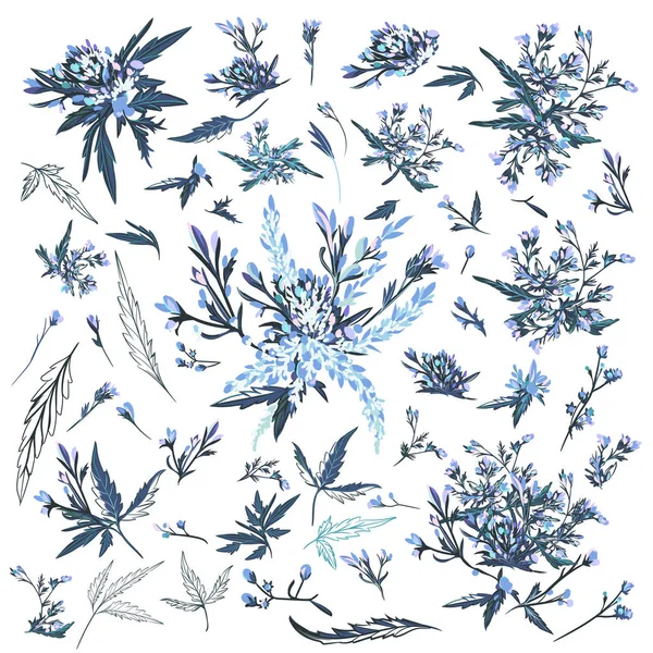 ベクトルのセットエレガントな描画フィールドの植物やデザインの花 — ストックベクタ