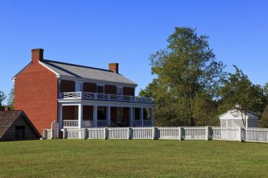The McLean House in Appomattox Court House in Virginia. Clover Hill Village, a living history village. The surrender site of Lee and Grant April 9, 1865. clipart