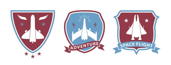 Spaceship retro badges. Science exploration emblems.
