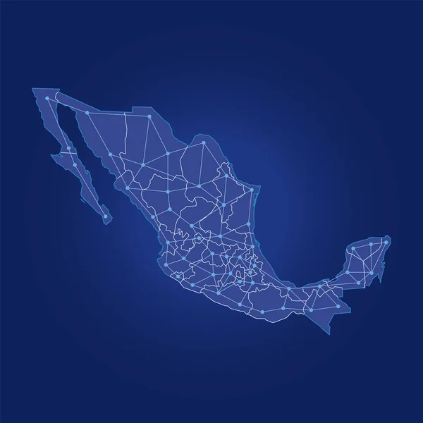Mexique Carte Points Liens Routes Distribution — Image vectorielle