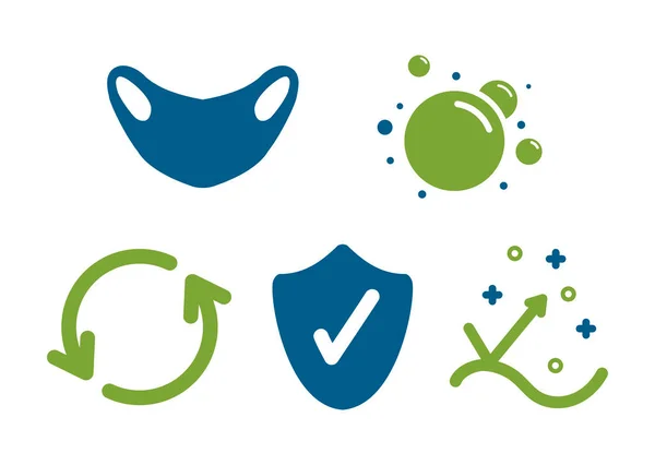 Εικονίδια Προστασίας Υγείας Μπλε Και Πράσινο Χρώμα — Διανυσματικό Αρχείο