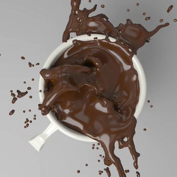 Draufsicht Renderer Bild Einer Tasse Schwarze Schokolade Splatter Schokolade 300 — Stockfoto