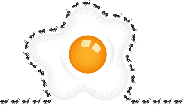 Ants around a fried egg — Stock Vector