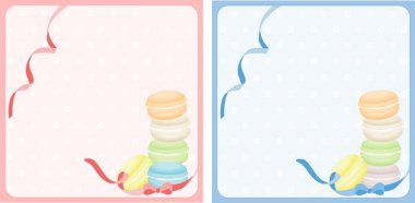 Macaron pembe ve mavi arka plan