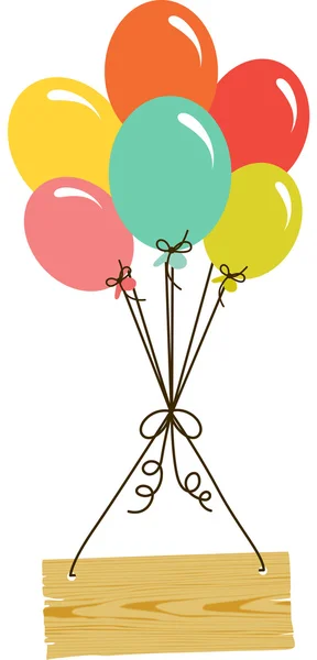 Signo de madera volando con globos — Vector de stock